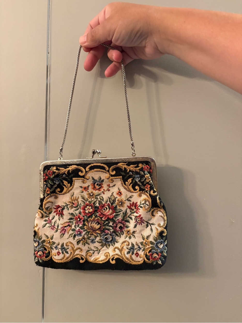 VTG 1960s Tapestry Evening Purse | Intricate Floral Petit Point HK Clutch
